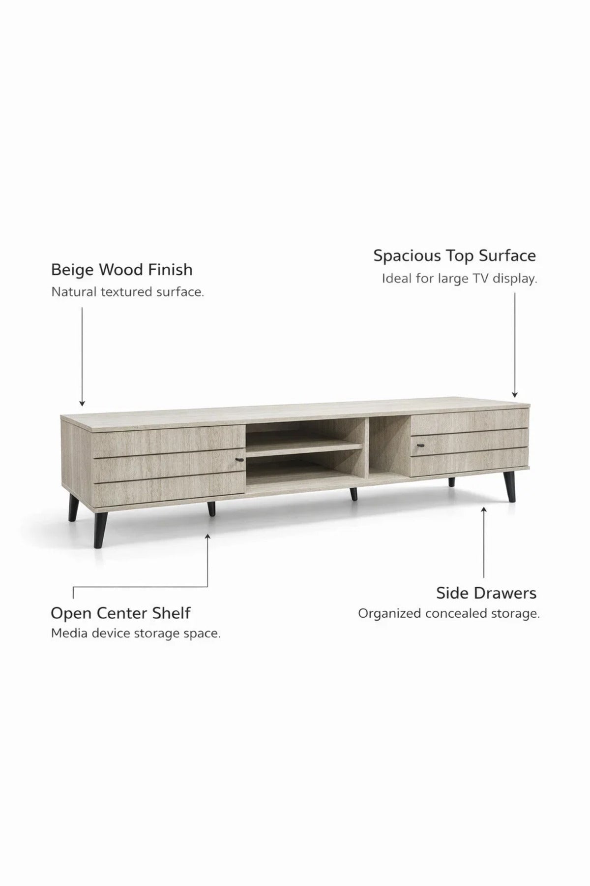 Modern Beige TV Unit 200cm Wide Media Stand Console Table with Storage for Living Room Design