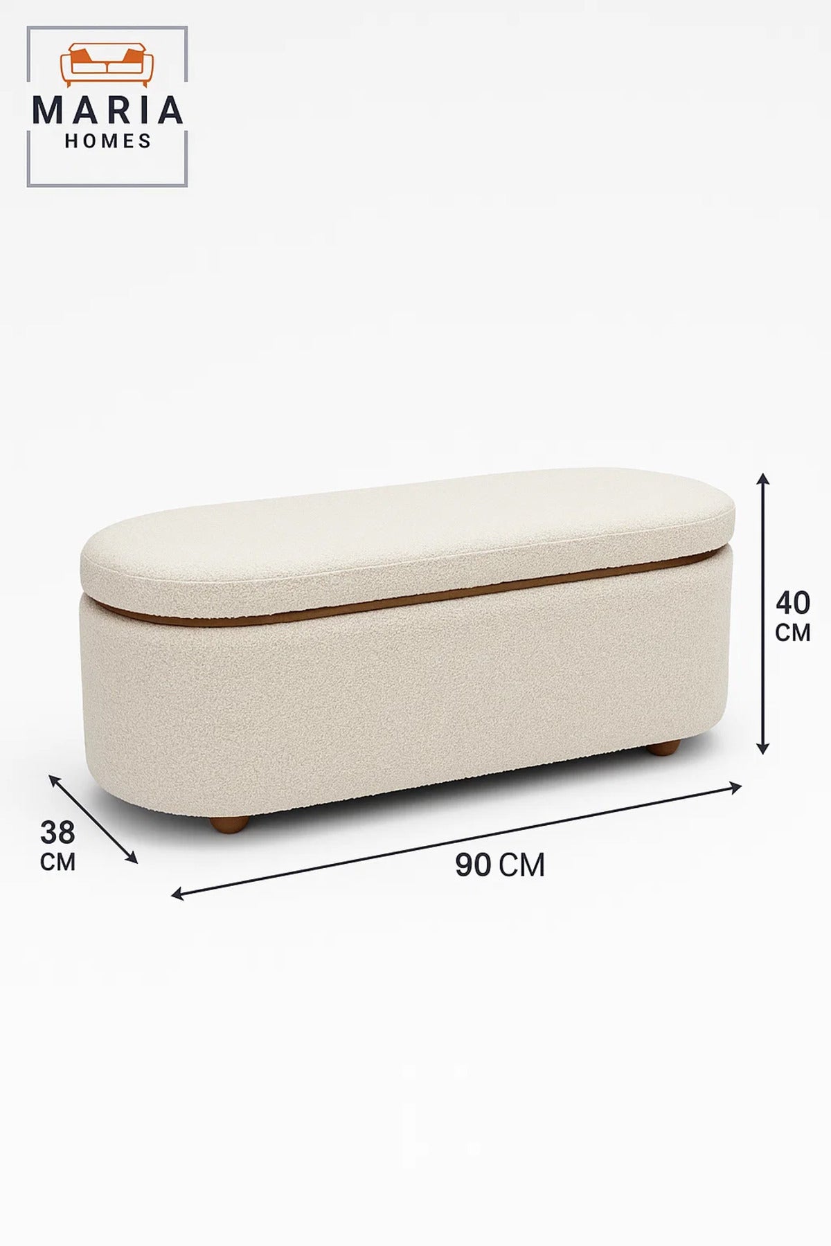 Oval Upholstered Ottoman with Storage and Wooden Feet
