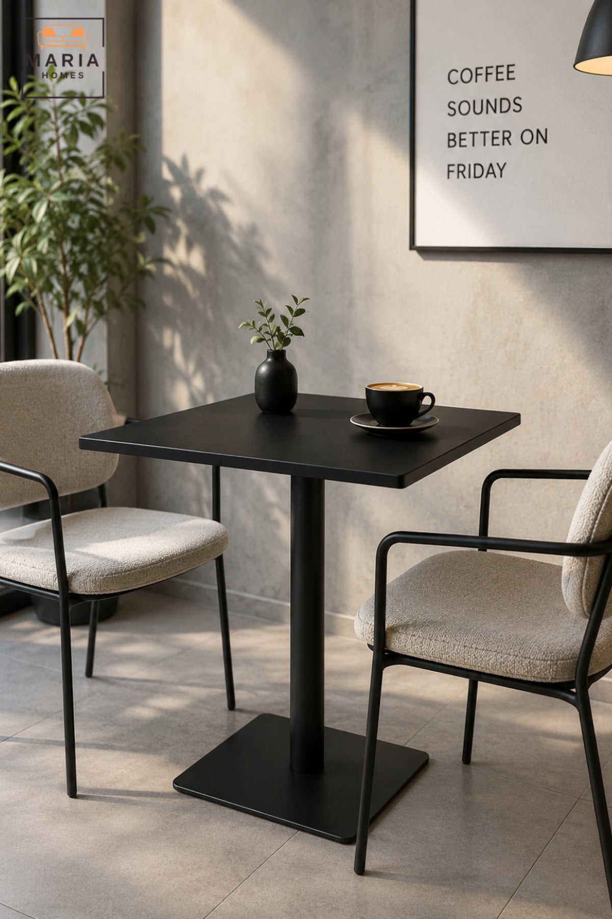 Modern Square Dining Table with Pedestal Base | Contemporary Café Restaurant Table for Dining Room, Coffee Shop, Office & Commercial Spaces
