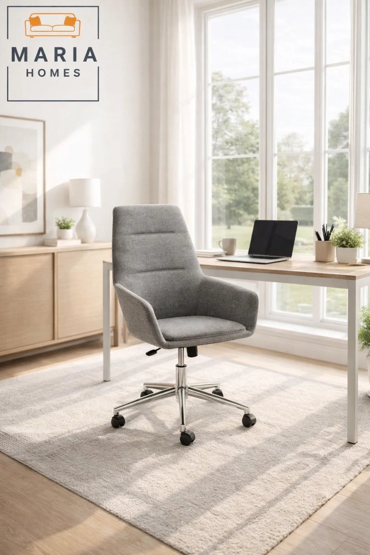 Light Grey Office Chair with Wheels Ð Modern Ergonomic Swivel Chair