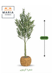 Artificial Olive Tree 150 cm – Tall Decorative Green Plant with Woven Basket Pot for home & office