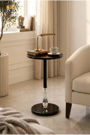 Modern Round Side Table with Black Finish and Crystal Accent Base