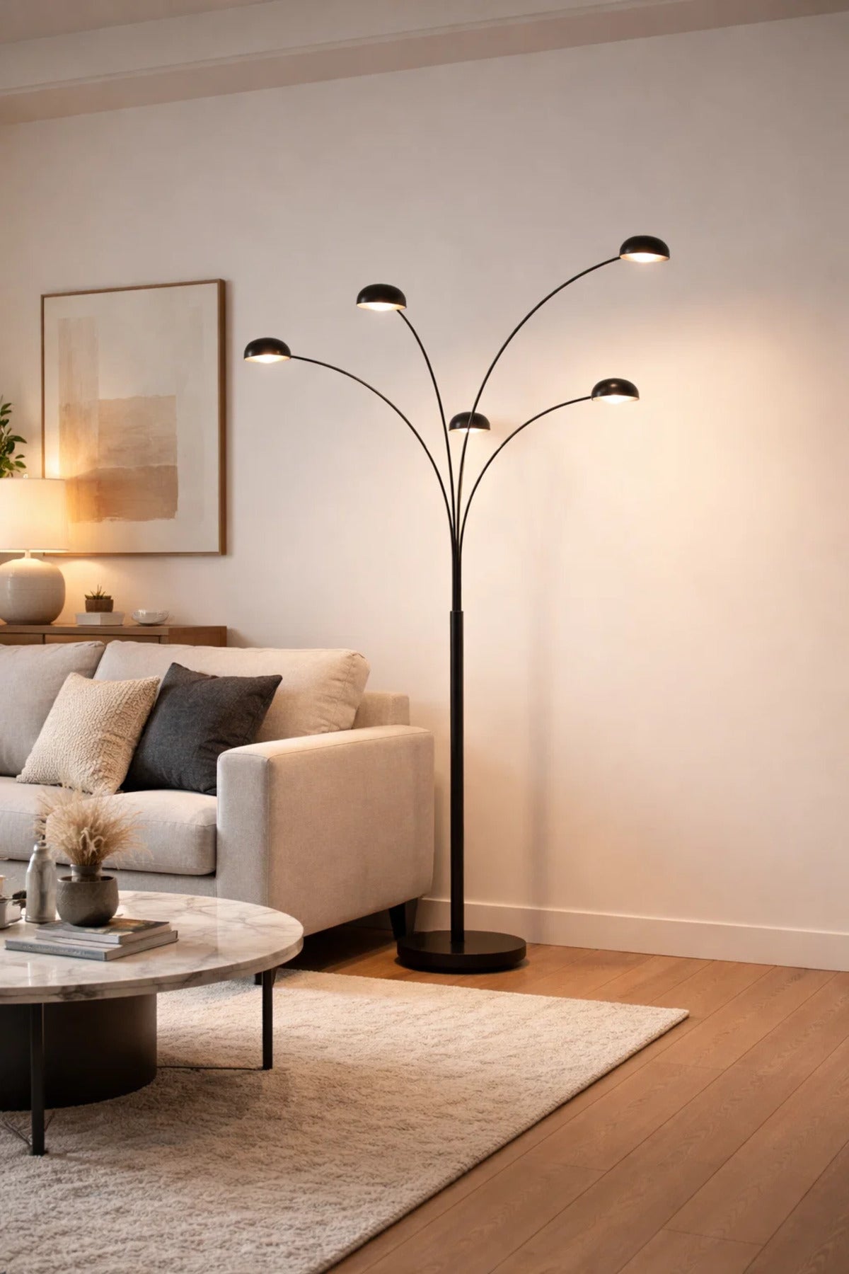 Modern Multi Head Floor Lamp with Adjustable Arms for Living Room Lighting