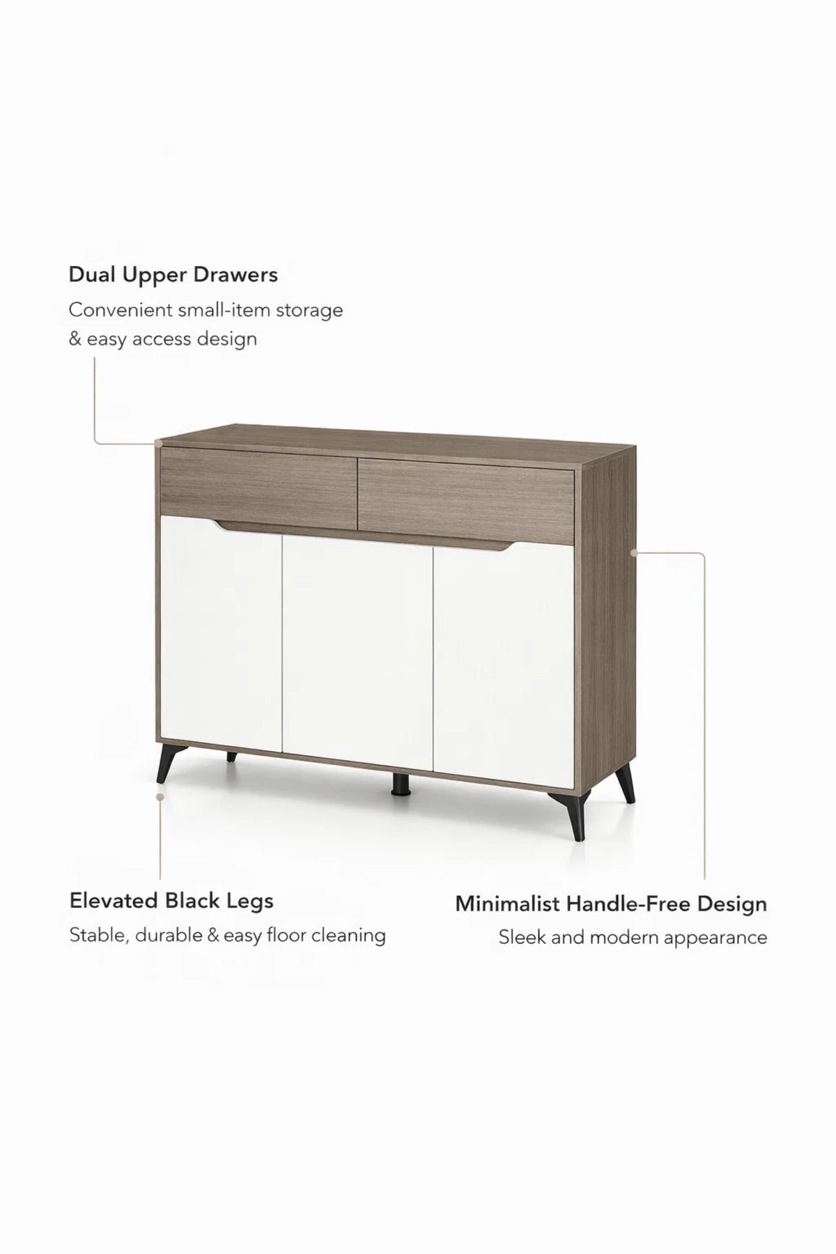 Modern White and Grey Shoe Cabinet Console Table with Storage Drawers for Hallway and Living Room