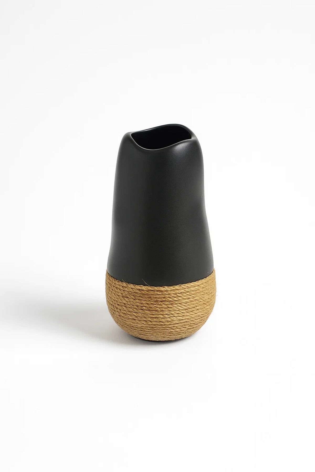 Black Ceramic Tall Vase Ð Modern Decorative Rope Design Flower Pot for Home DŽcor