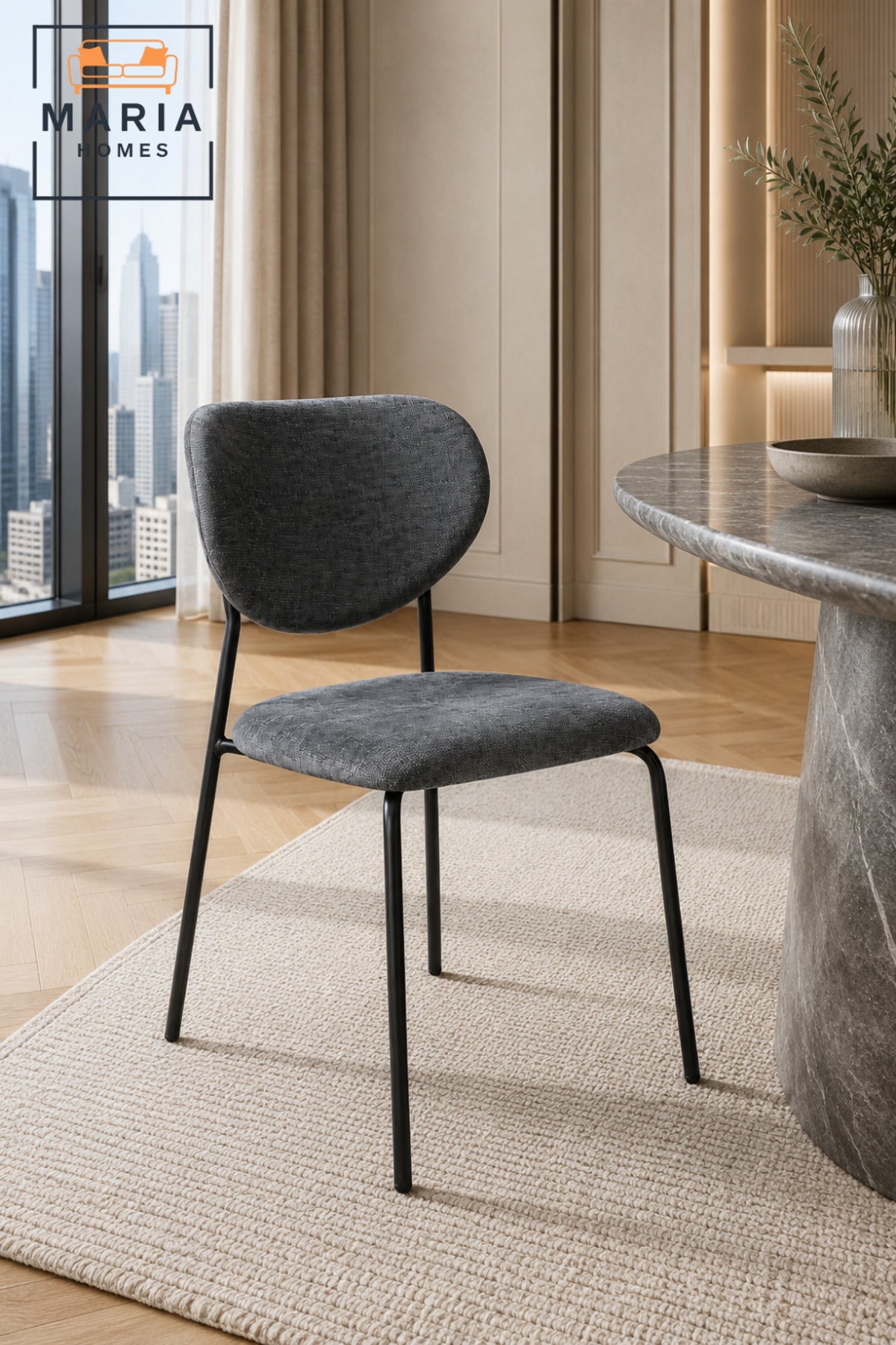 Modern Dining Chair Upholstered Fabric Kitchen Chair Metal Legs for Dining Room Dark Grey