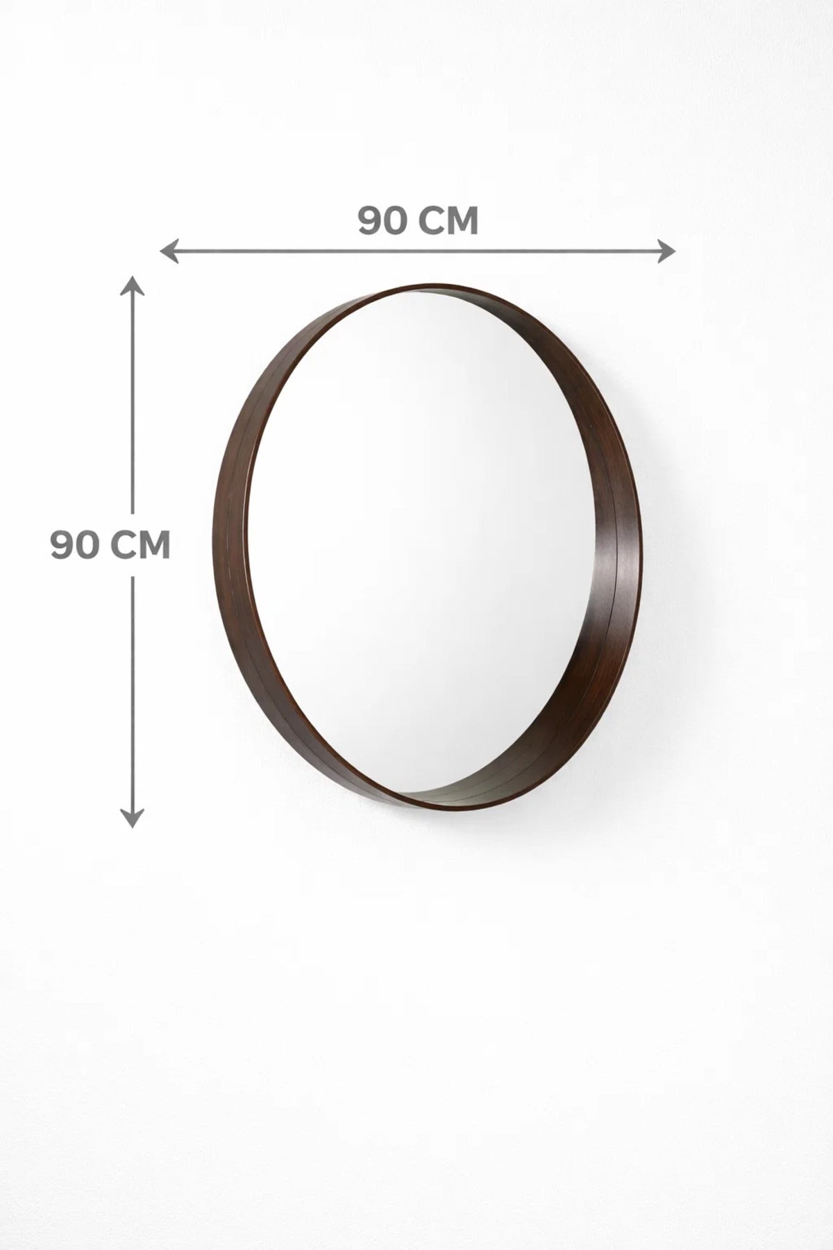 Premium Large Round Wall Mirror 90cm Dark Wood Frame Stylish Home Decor for Living Room Hallway
