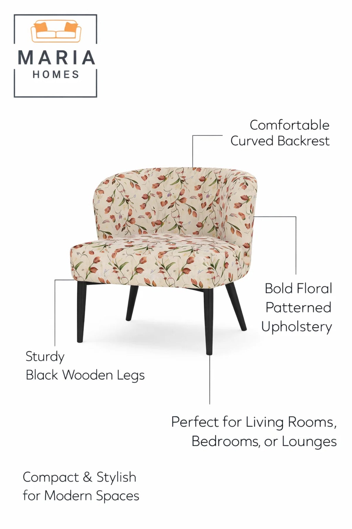 Floral Patterned Accent Chair with Black Legs Ð Modern Lounge Chair