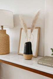 Black Ceramic Tall Vase Ð Modern Decorative Rope Design Flower Pot for Home DŽcor