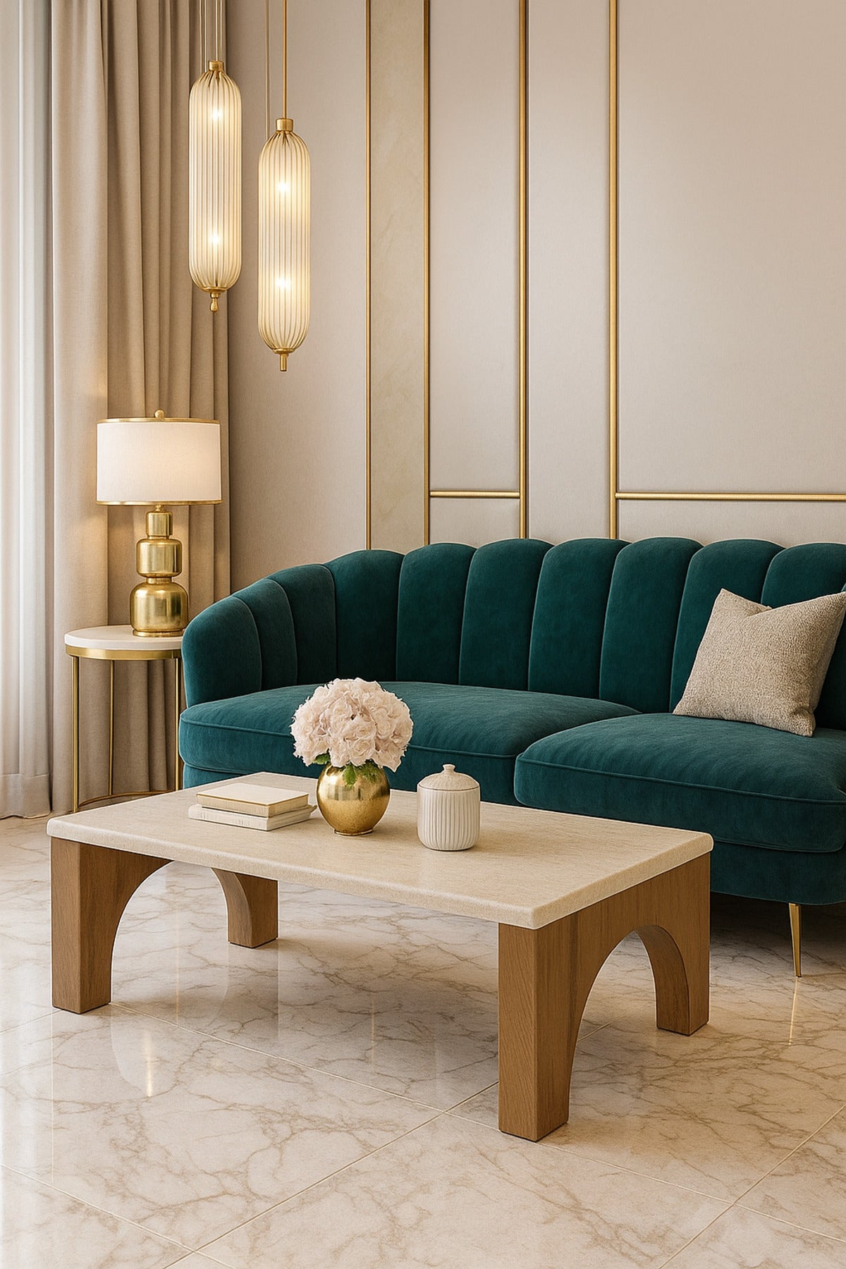 Modern Wooden Coffee Table with Brown Arched Legs Center Table for Living Room or Majlis130_70_45 cm