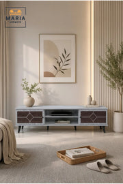 Modern Geometric TV Unit 200 _ 40 _ 45 cm √ê Wooden Entertainment Center with Storage Cabinets and Open Shelves
