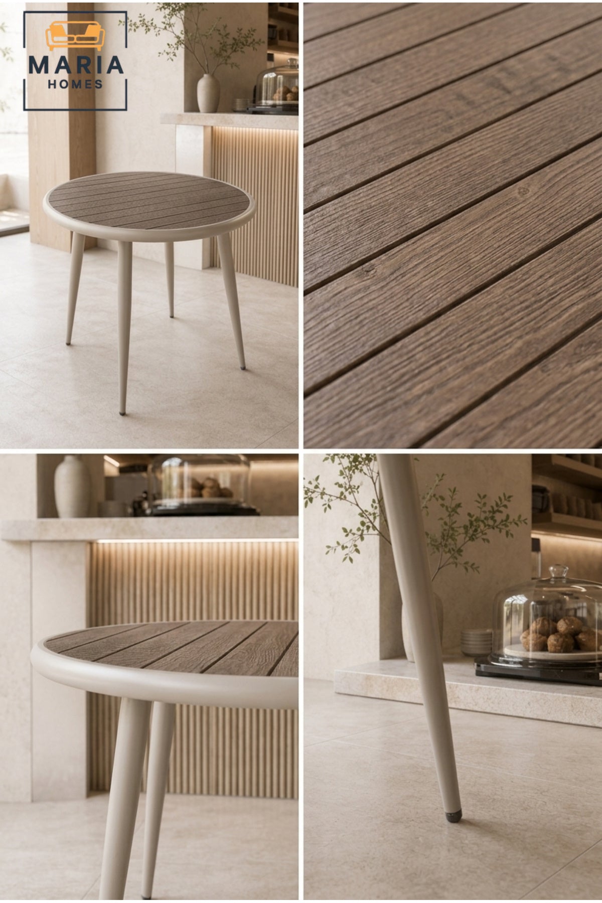 Modern Round Dining Table Café Table Patio Table Outdoor Bistro Table Wooden Top White
