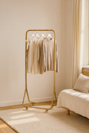 Luxury Golden Metal Clothes Rack with Wheels 172_61 cm Ð Modern Garment Stand for Home or Boutique