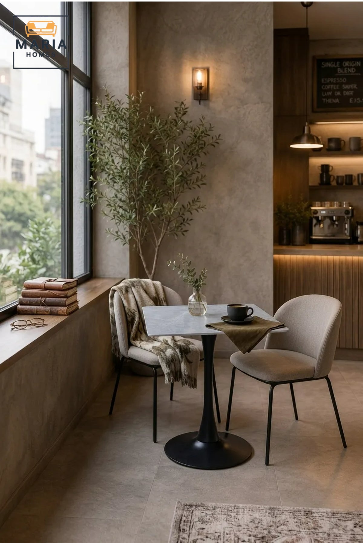 Modern Square Marble Dining Table with Black Pedestal Base for Cafe Restaurant Furniture