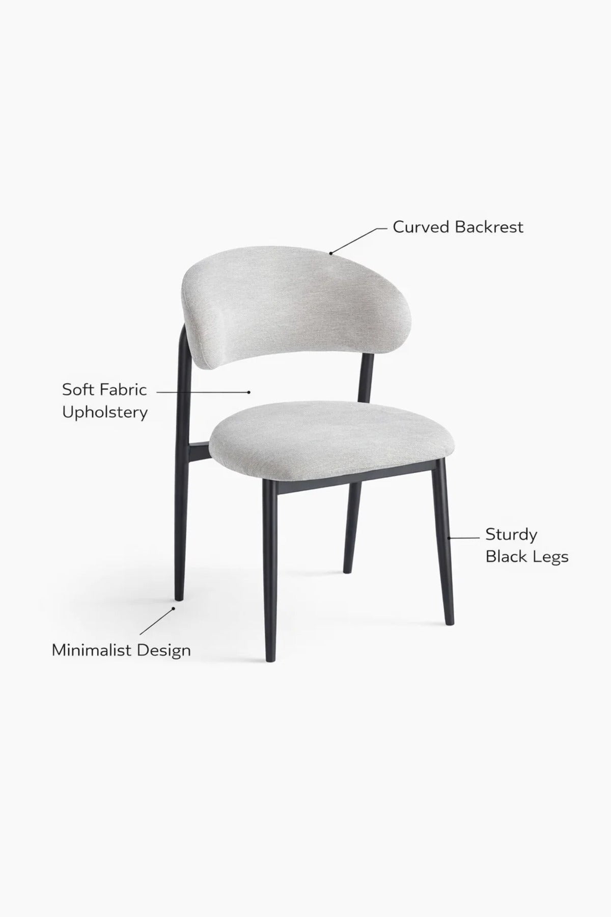Light Grey Upholstered Chair with Black Metal Legs, 84x49x48 CM light grey upholstered