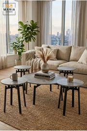 Modern Five-Piece Dining Table Set with Round Table and Four Matching Stools, Space-Saving Kitchen Set for Dining Area, Apartment, Café and Breakfast Nook