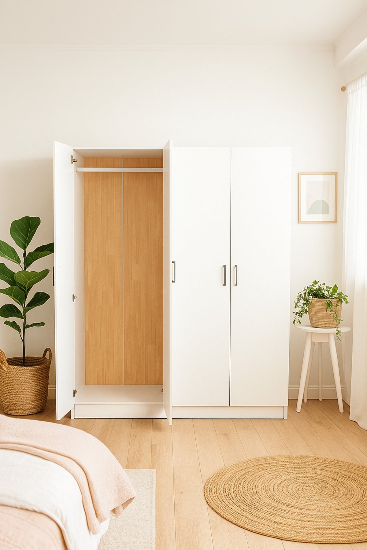 Modern 3-Door Wardrobe with Hanging Rail and Shelves Ð White 120_54_200 cm