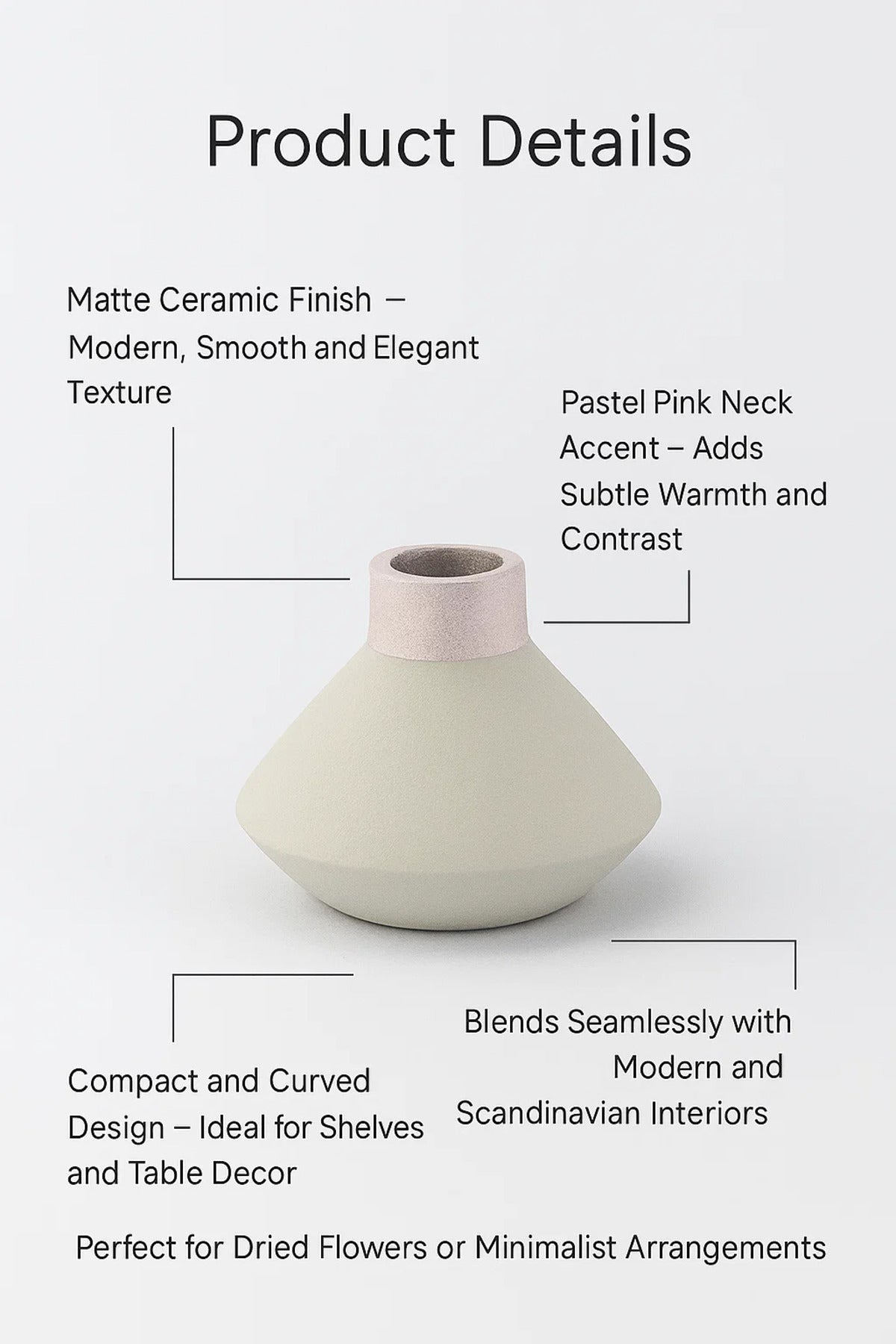 Grey and Pink Ceramic Modern Vase – Minimalist Decorative Flower Pot for Home and Office Décor