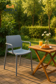 Grey Plastic Armchair Ð Modern Stackable Outdoor & Indoor Chair with Open Lower Back