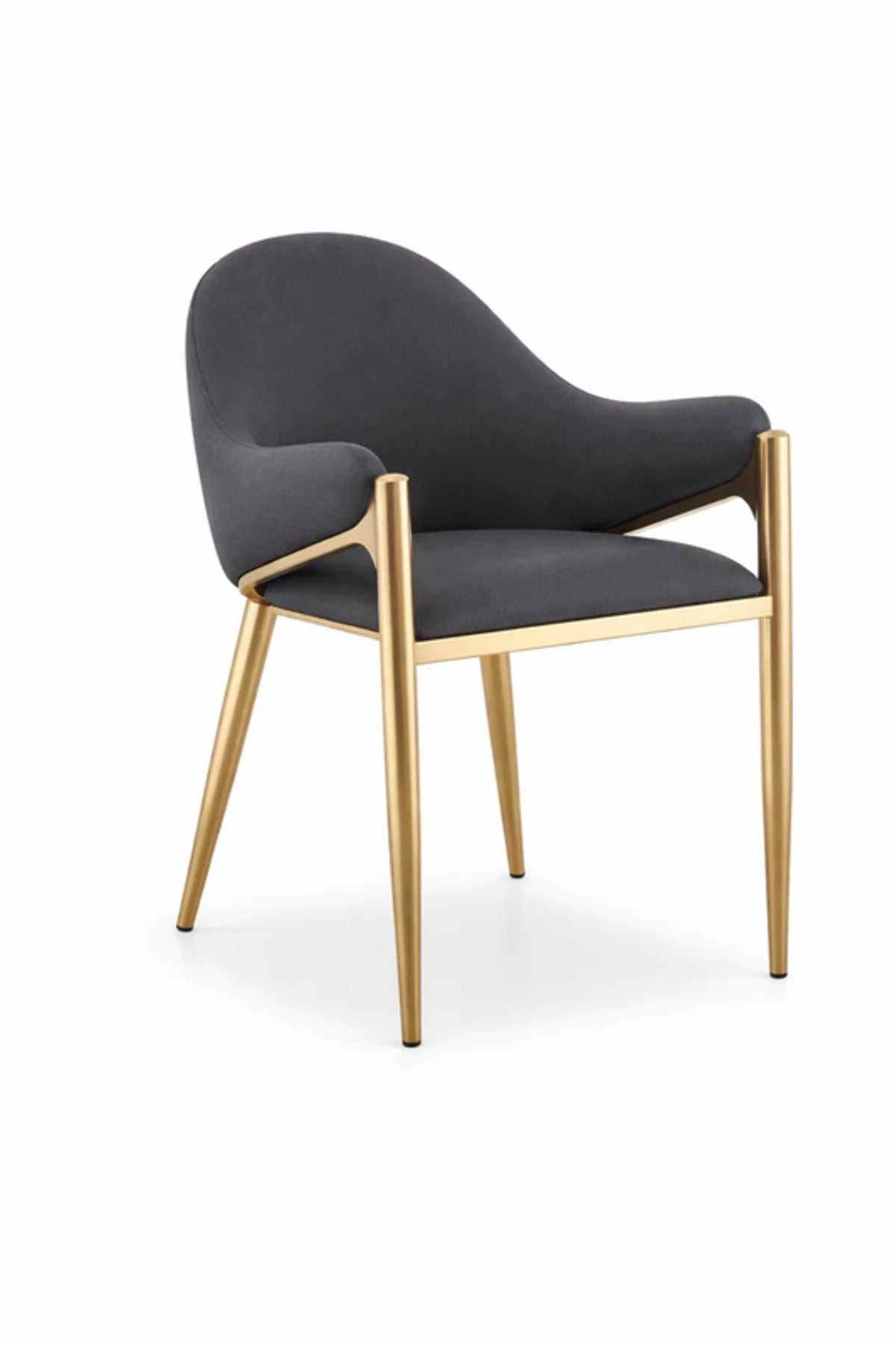 Luxury Dark Grey Velvet Dining Chair with Gold Metal Legs & Armrests