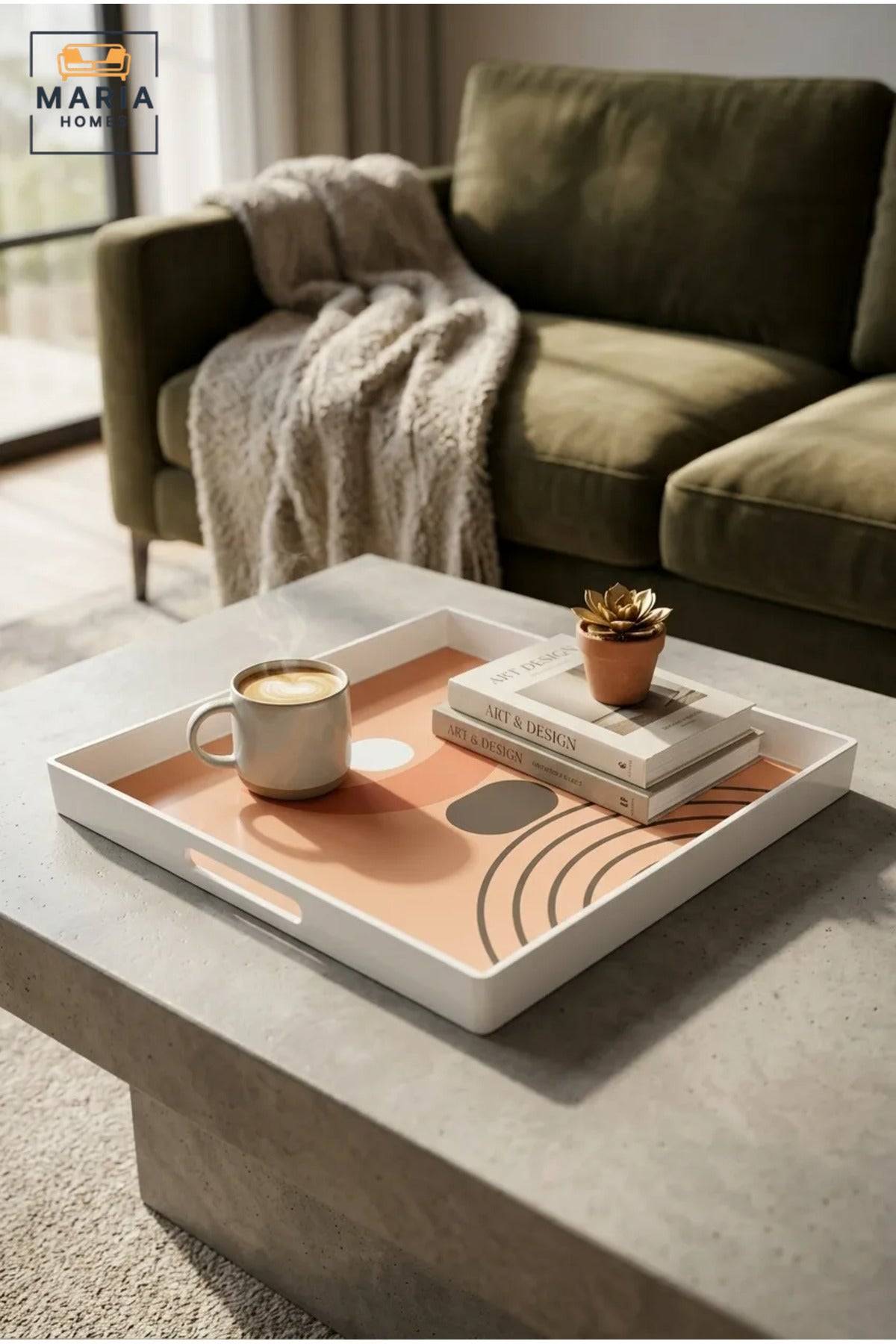 Square Serving Tray with Built-In Handles and Abstract Pattern, Multipurpose Food and Drinks Tray for Kitchen, Dining Room, Café and Hotel