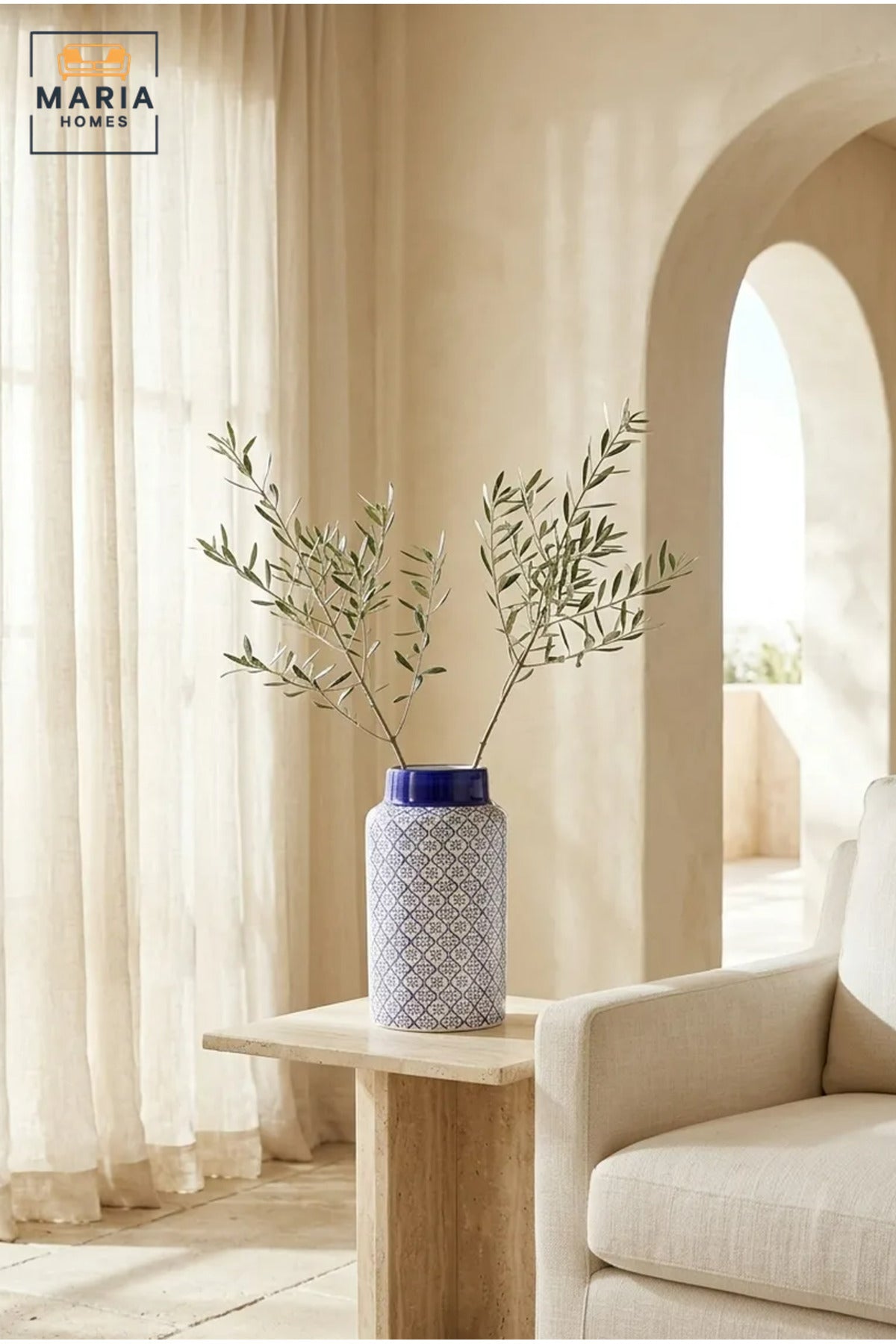 Blue and White Patterned Decorative Vase, Modern Cylindrical Ceramic Flower Holder for Living Room, Bedroom, Office, Shelf and Table Décor