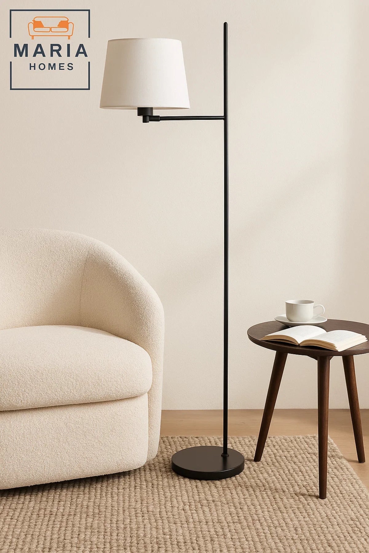 Tall Floor Lamp with Gold Stand and Linen Shade