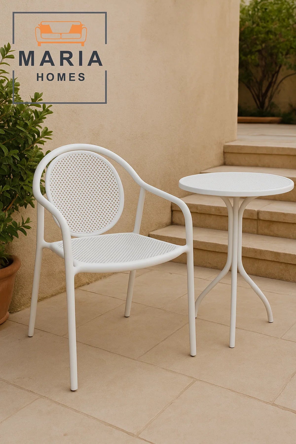 Modern White Metal Mesh Chair with Armrest Ð Indoor Outdoor Use, Stylish & Durable Seating