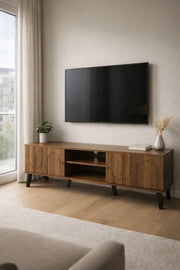 Modern Wooden TV Stand Dark Brown with Curved Line Design 160 x 40 x 44 cm