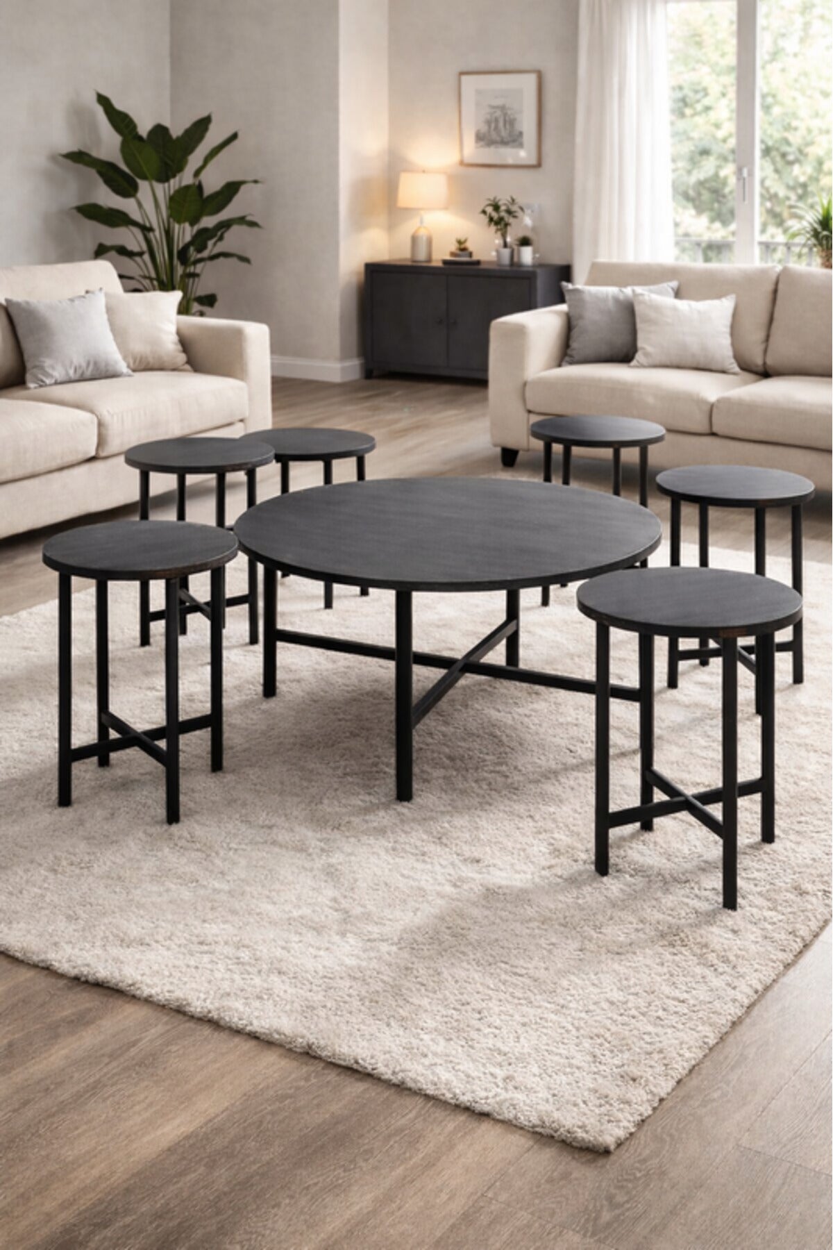 D.Grey 1+6 Coffee Table Set √ê Modern Design with 1 Large and 6 Side Tables