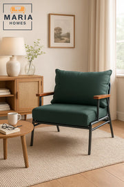 Lounge Armchair Ð Model F-869 Green with Metal Frame and Wooden Armrests