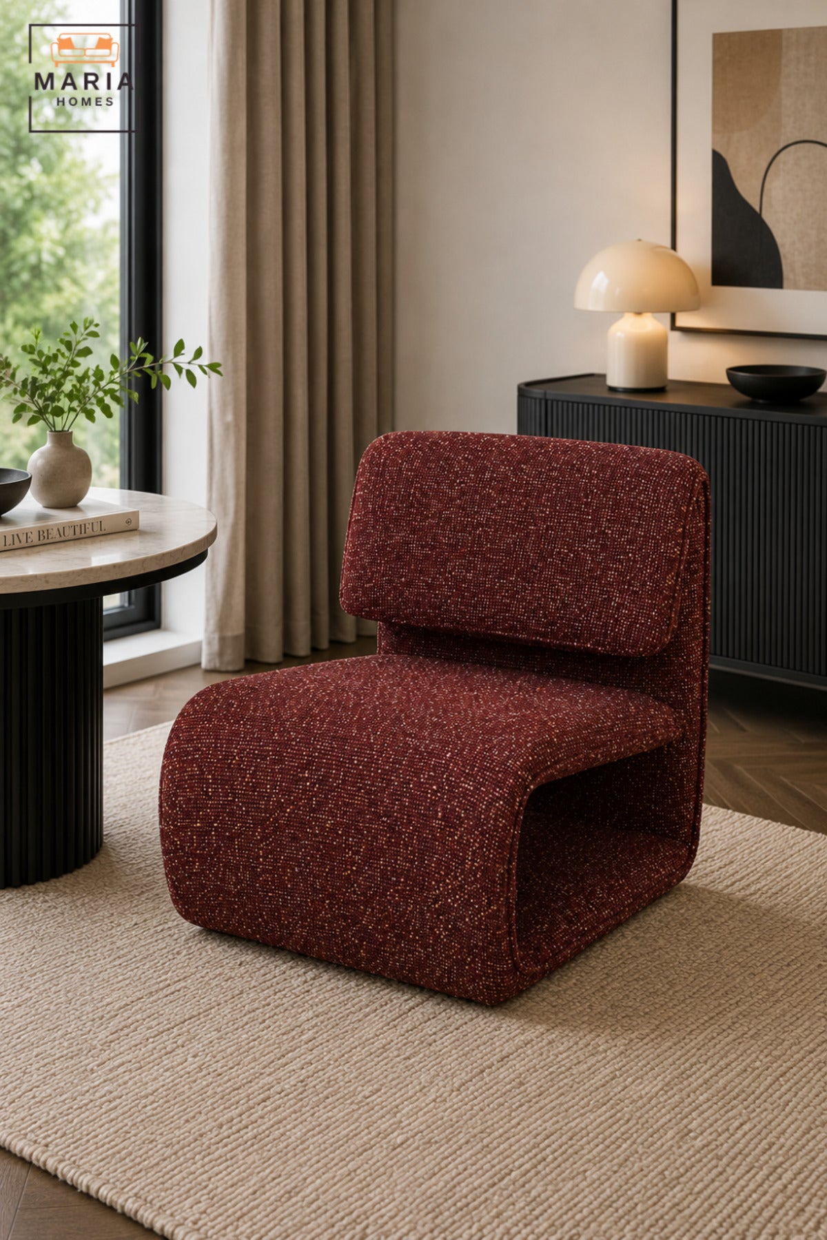 Modern Upholstered Accent Chair with Curved Sled Base & Padded Backrest | Contemporary Lounge Chair for Living Room, Bedroom, Office & Reception