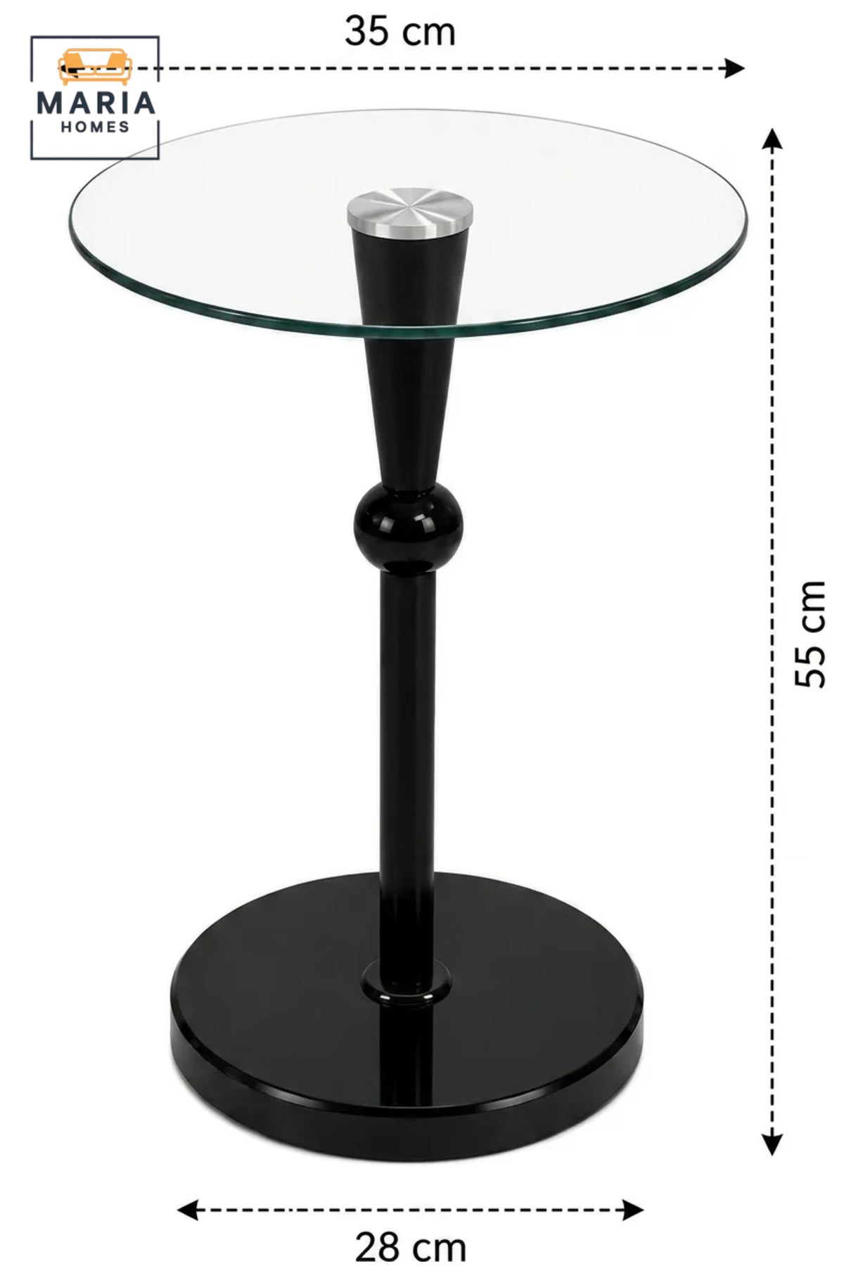 Modern Round Glass Side Table with Black Pedestal Base