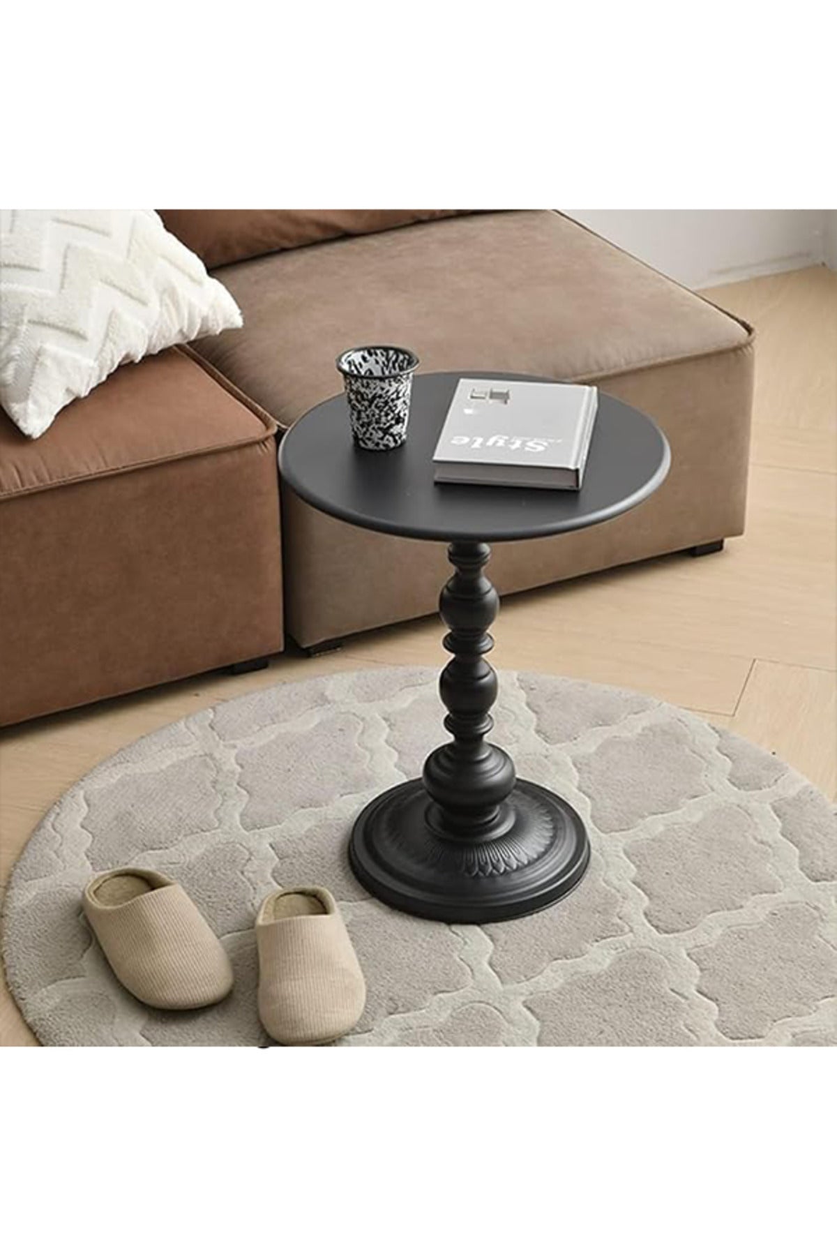 Metal Coffee & Bedside Table, Round Top, Waterproof, Rust-Resistant, Black, 52H x 40W x 28D cm