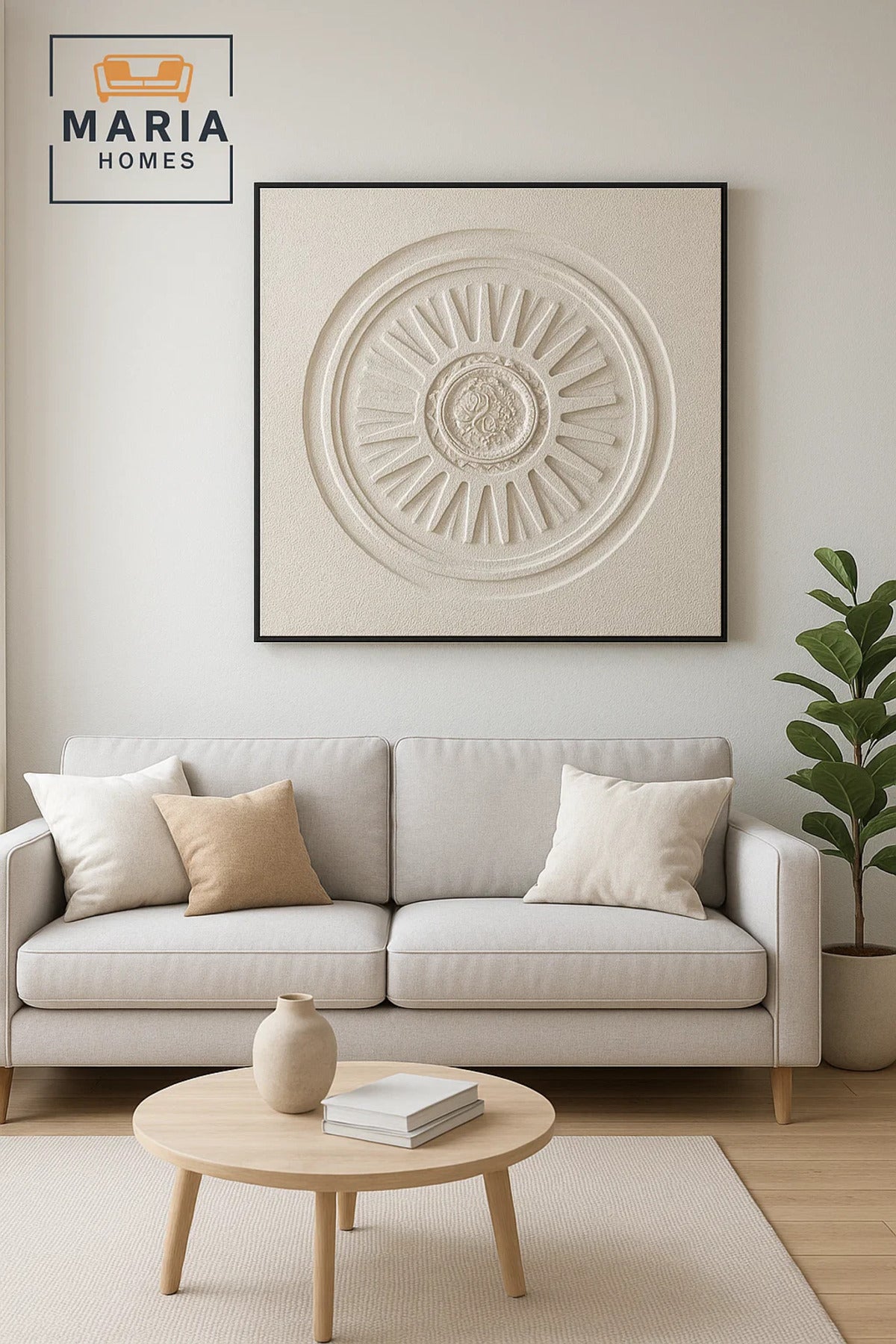3D Textured Wall Art 100_100 | Modern Circular Abstract Panel | Luxury Cream Decor