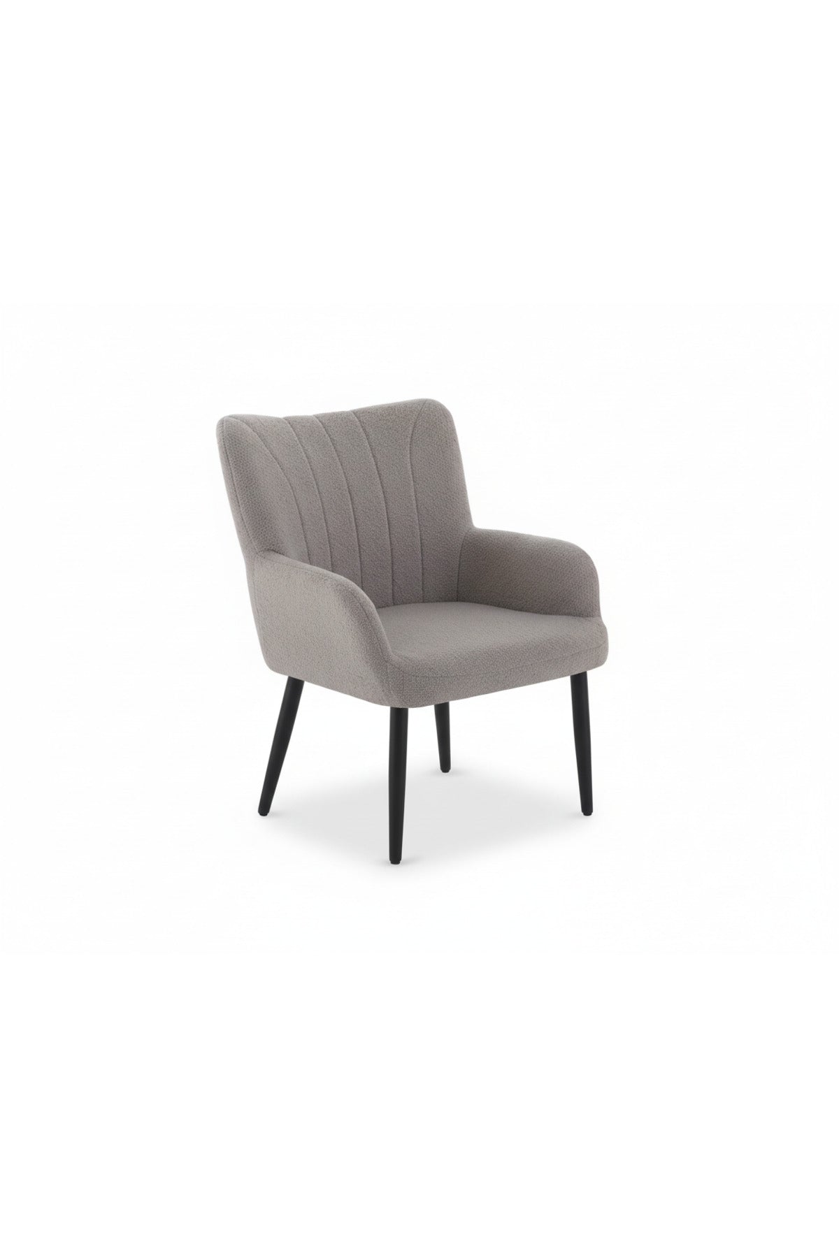 Luxury Grey Boucle Dining Chair with Arms Modern Upholstered Armchair Black Legs Living Room