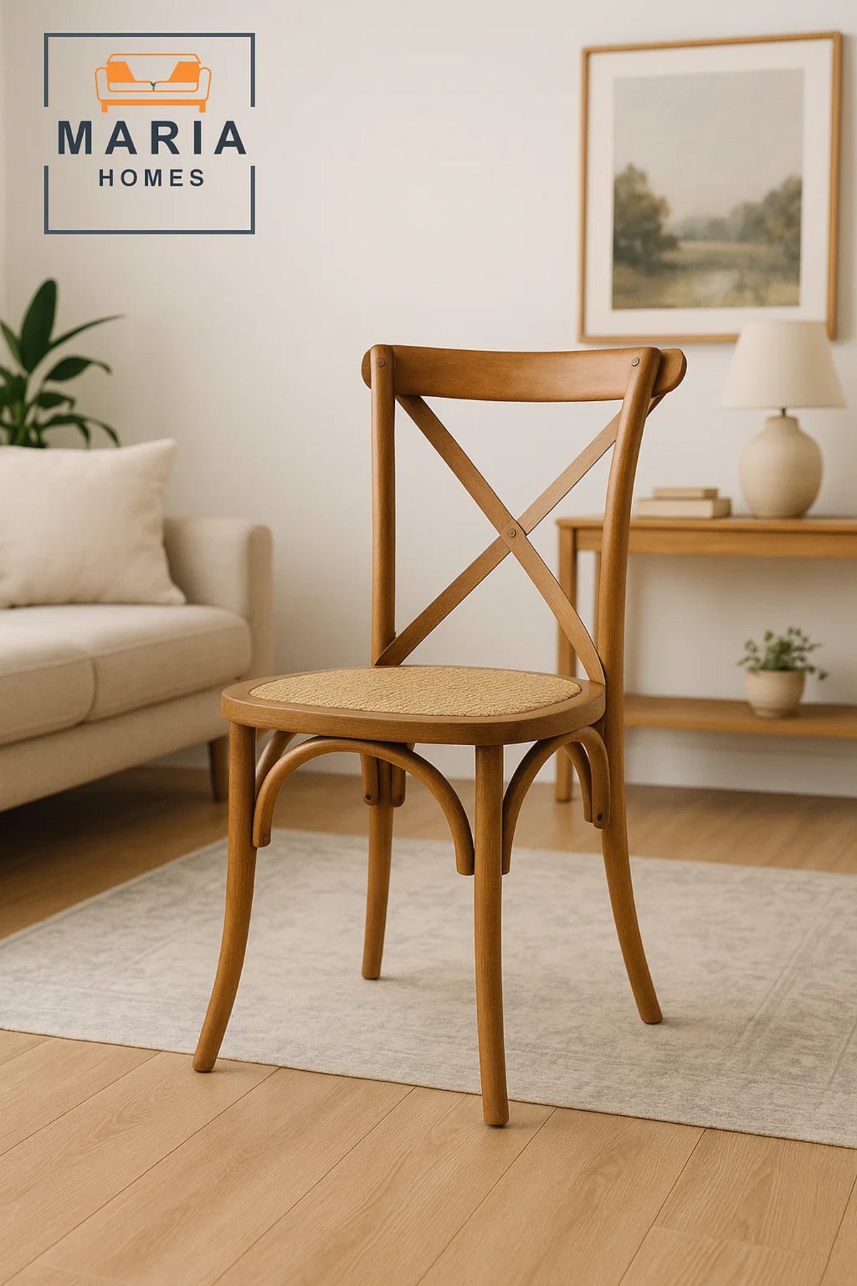 Rustic Wooden Cross Back Chair with Woven Rattan Seat Ð Classic CafŽ & Dining Room Seating
