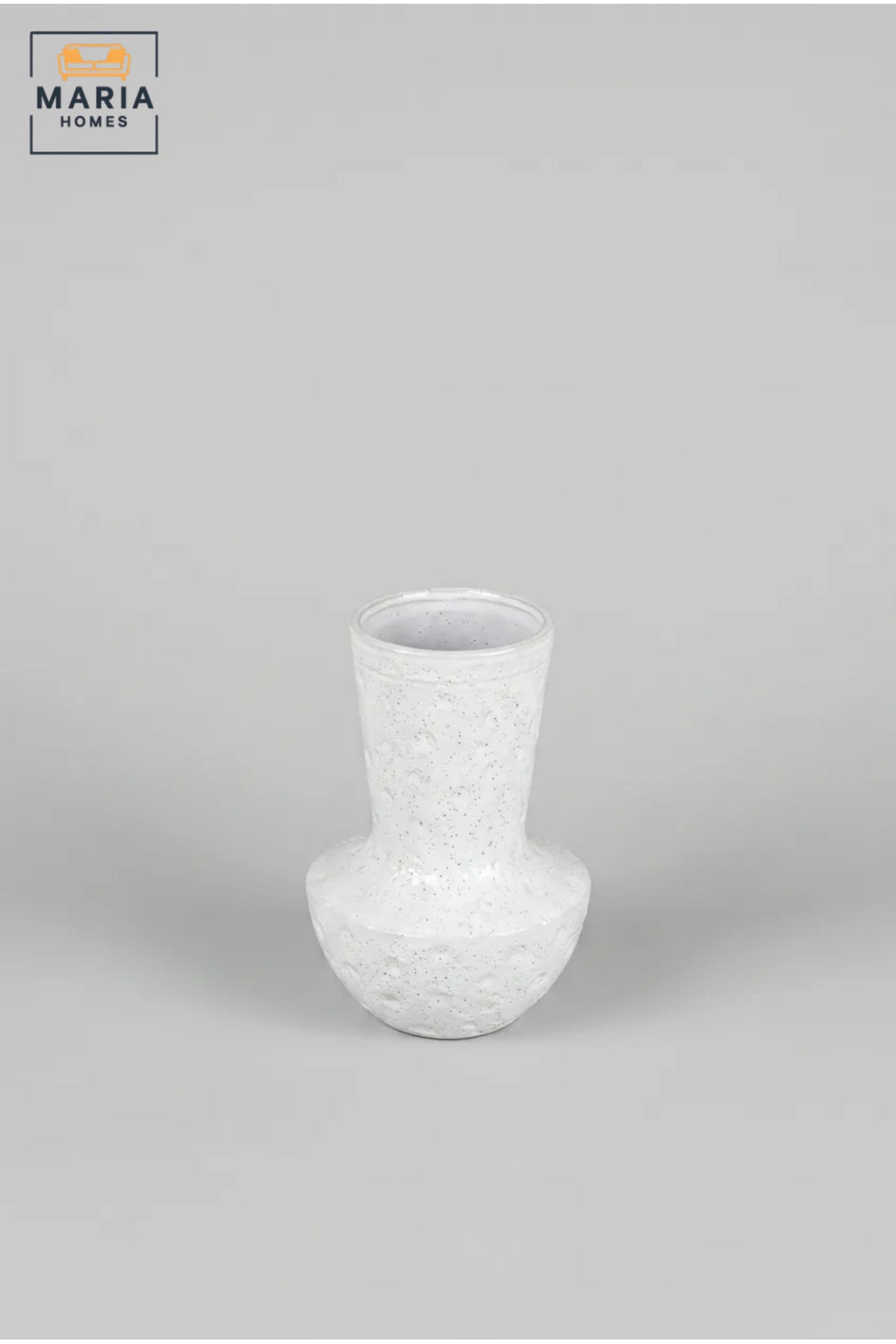 White Textured Decorative Vase, Modern Ceramic Flower Holder with Tall Flared Neck and Rounded Base for Living Room, Bedroom, Shelf and Table Décor