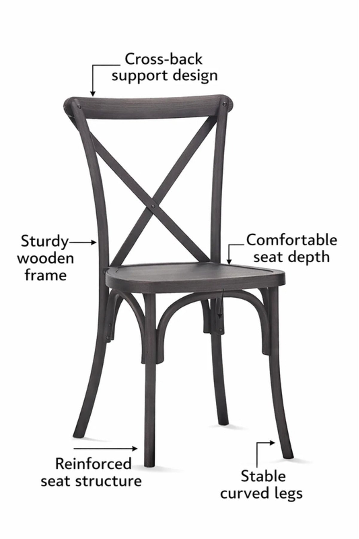 Dark Coffee Cross Back Wooden Dining Chair 42x43x87cm Caf≈Ω Restaurant dark coffee cross