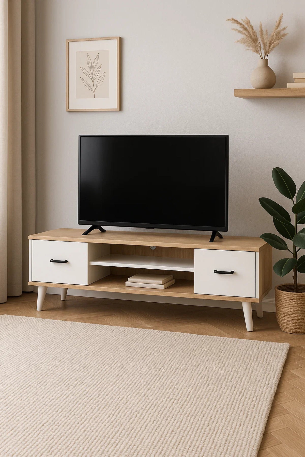 Modern Wood White Tv Stand Ð Minimalist Media Console (160X40X45 CM)