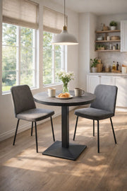 Stylish Grey Round Dining Table 70cm Melamine Top for Modern Kitchens Cafes and Bistro Spaces