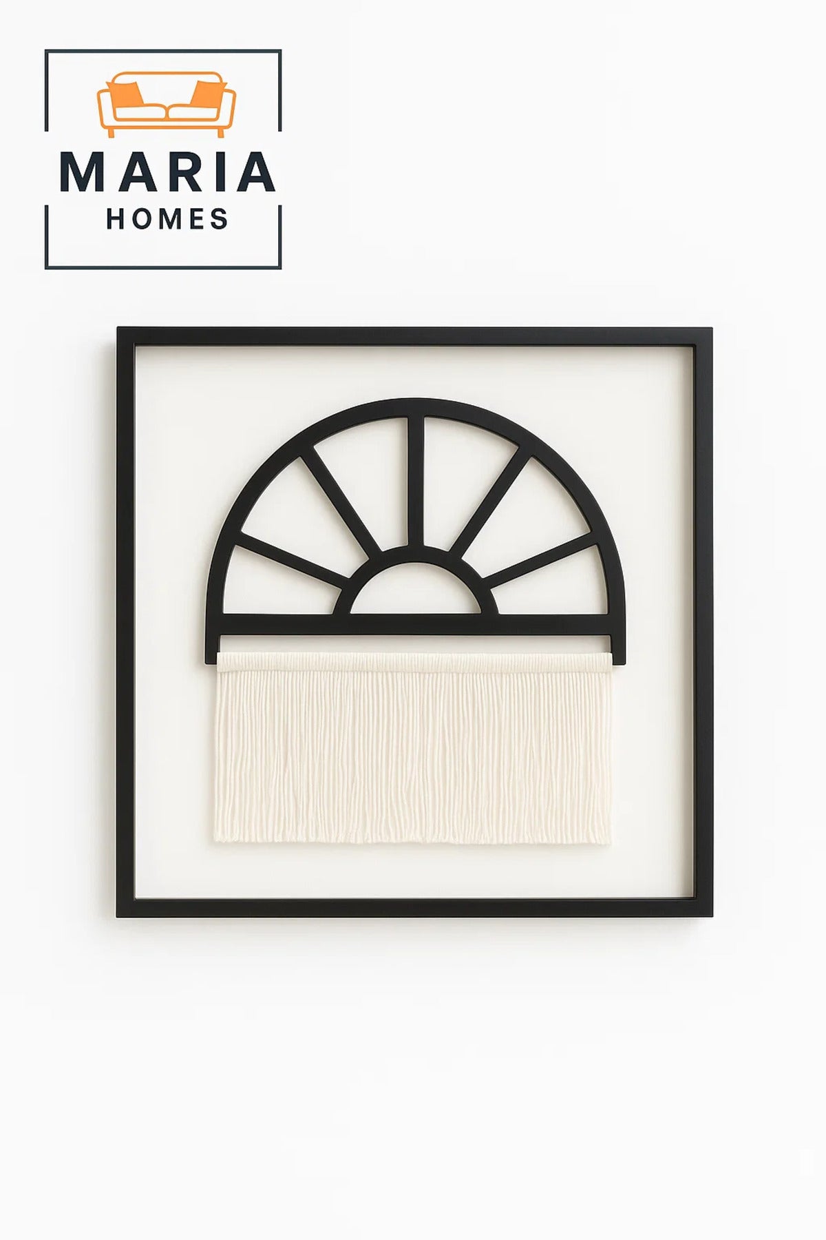 Half Arch Wall Art with Black Frame and Hanging Fringe Accent-size 90*90*3 CM