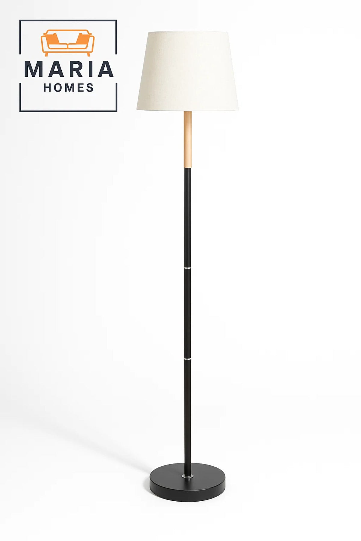 Modern Floor Lamp with Fabric Shade and Wooden Accent
