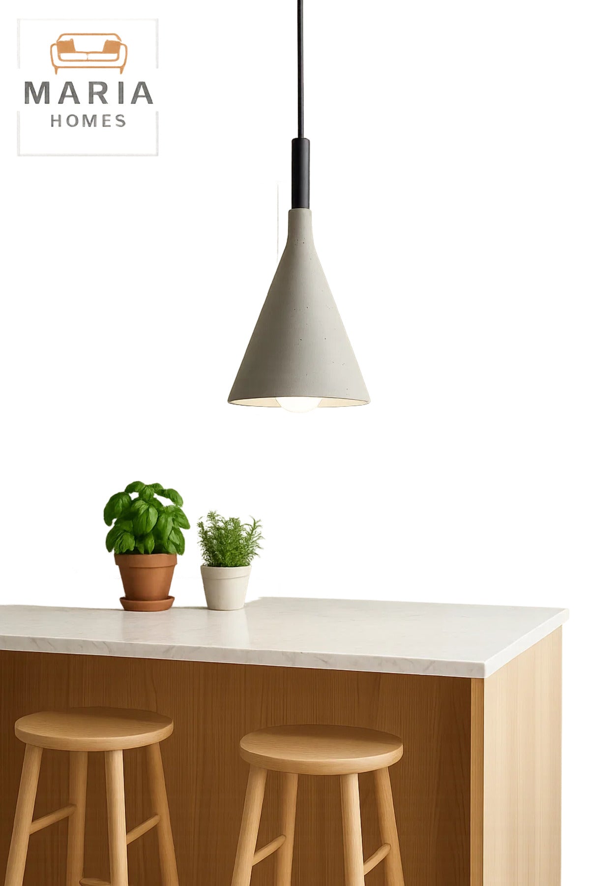 Cone-Shaped Grey Concrete Pendant Light