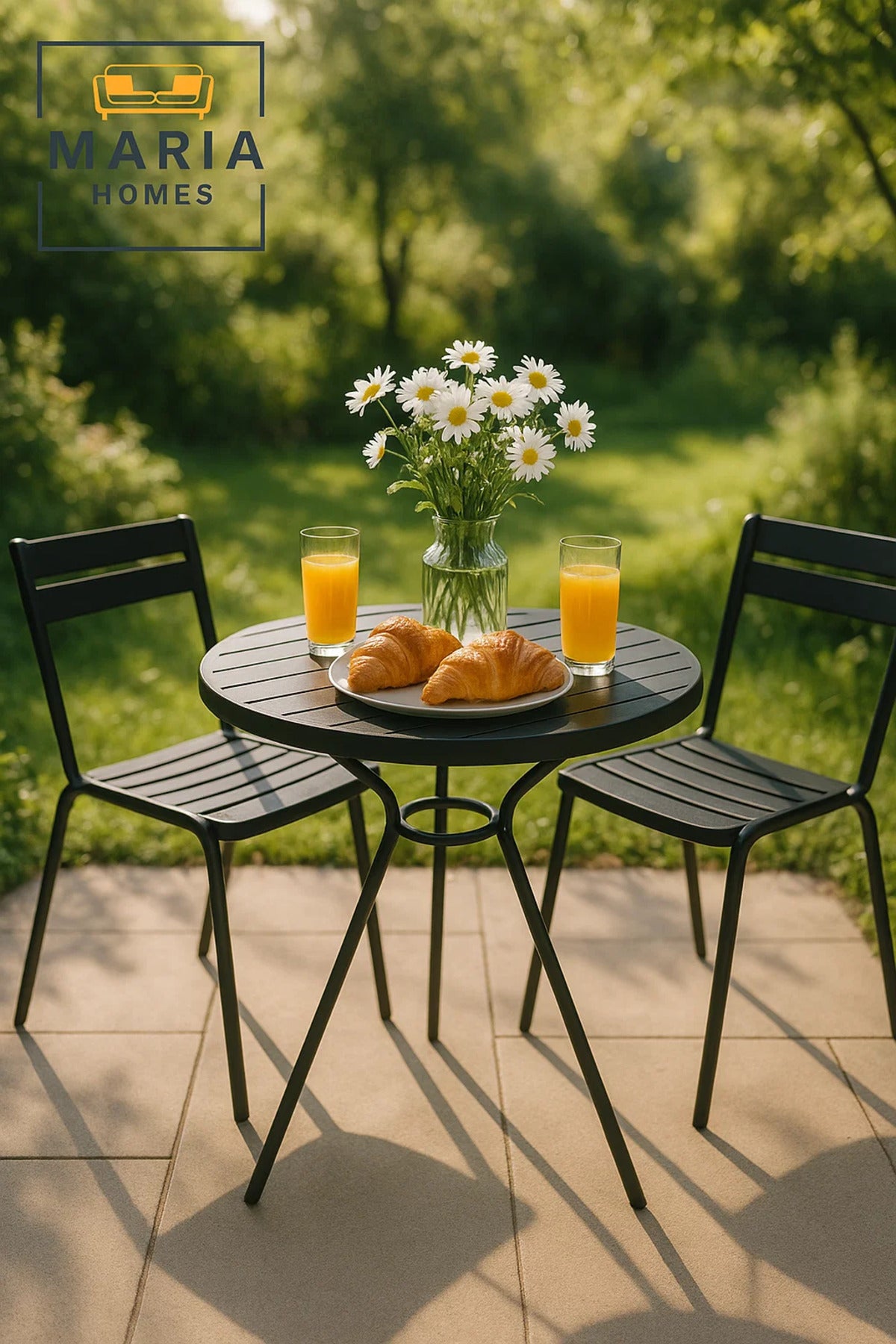 Round Black Outdoor Bistro Table with Tripod Base