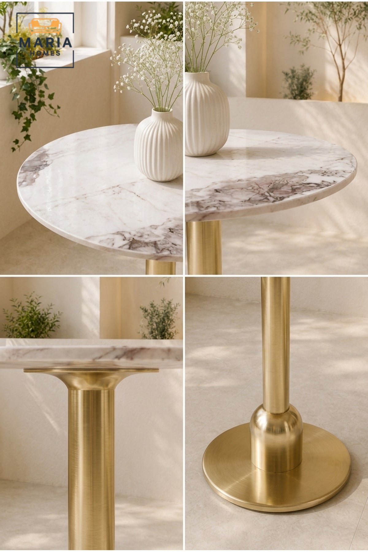 Luxury Round Marble Dining Table Gold Pedestal Base Caf≈Ω Table for Dining Room Bistro