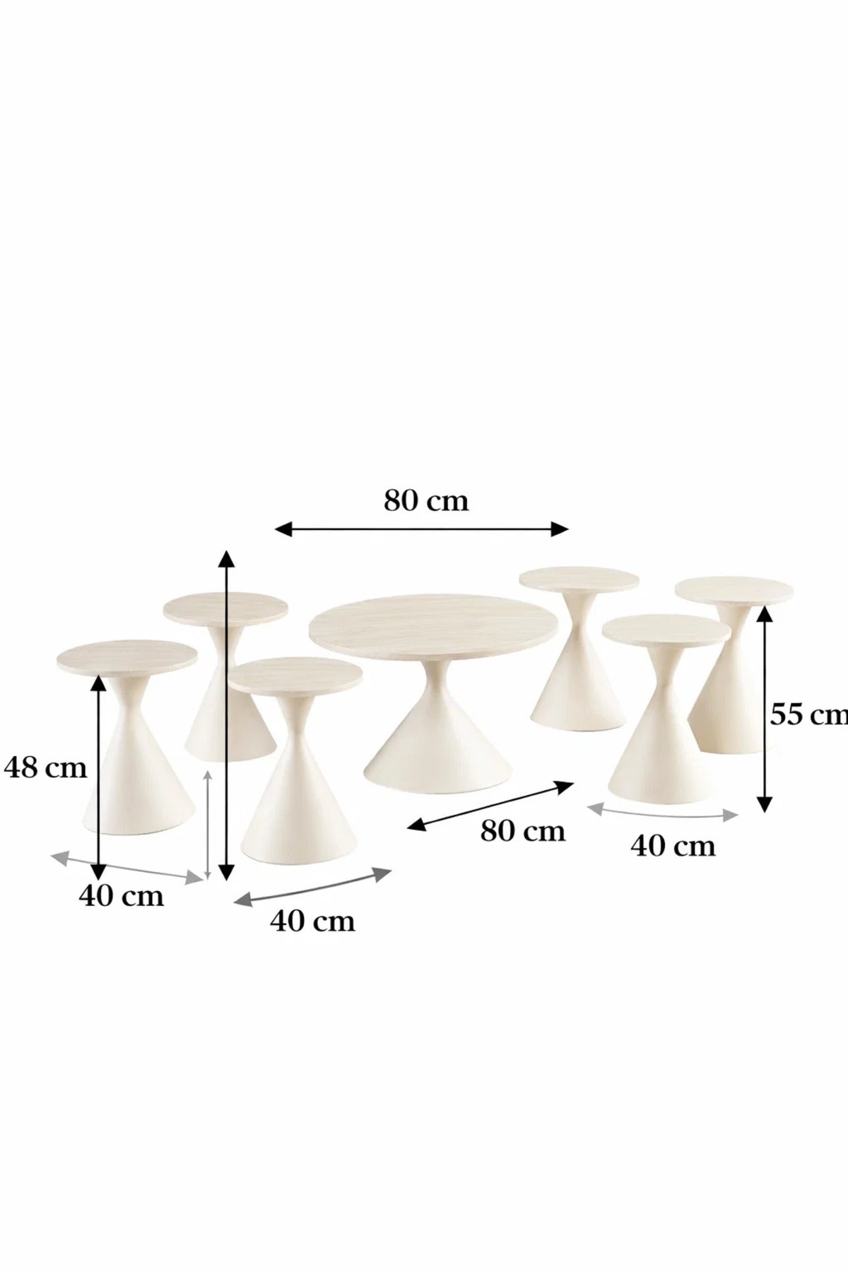 Modern Beige Round Coffee Table Set 1+6 √ê 7 Piece Cone Base Living Room Set