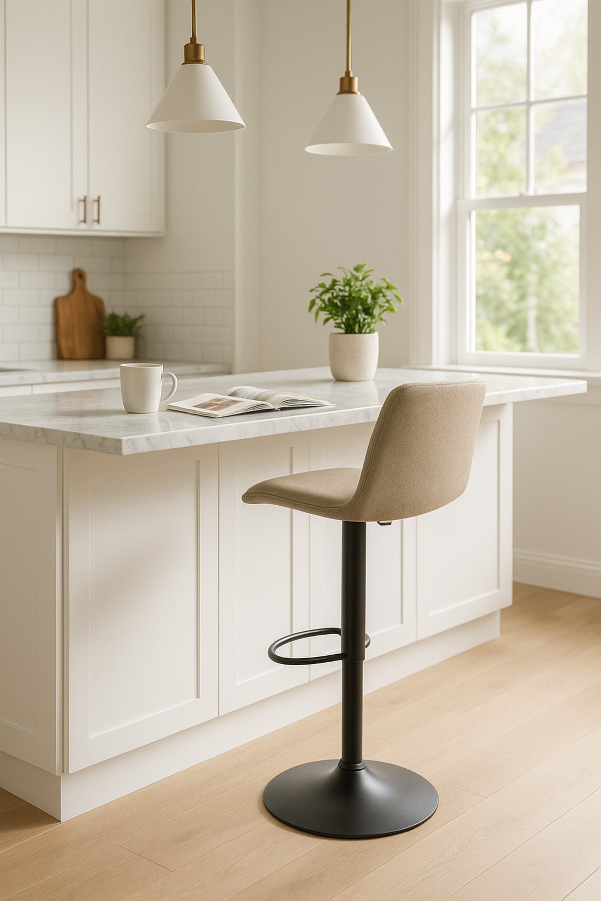 Khaki Adjustable Bar Stool with Backrest & Footrest Ð Modern Counter Chair