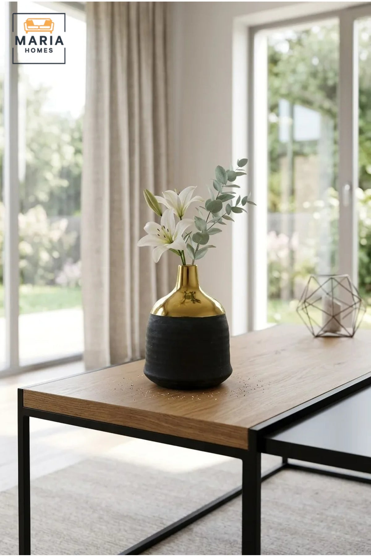 Modern Decorative Flower Vase with Gold-Tone Neck, Textured Body and Rounded Shape for Living Room, Bedroom, Office, Shelf and Console Table Décor