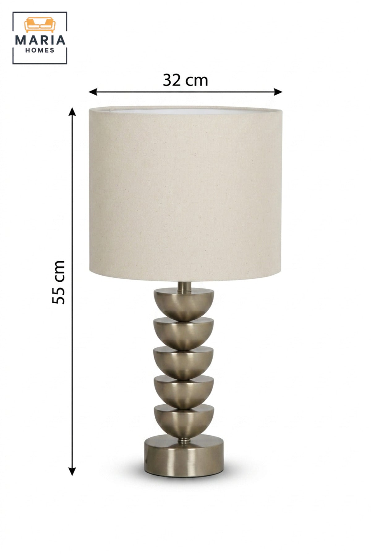 Modern Silver Table Lamp with Stacked Bowl Design and Fabric Drum Shade Decorative Bedside Light for Bedroom Living Room Office and Hotel Décor